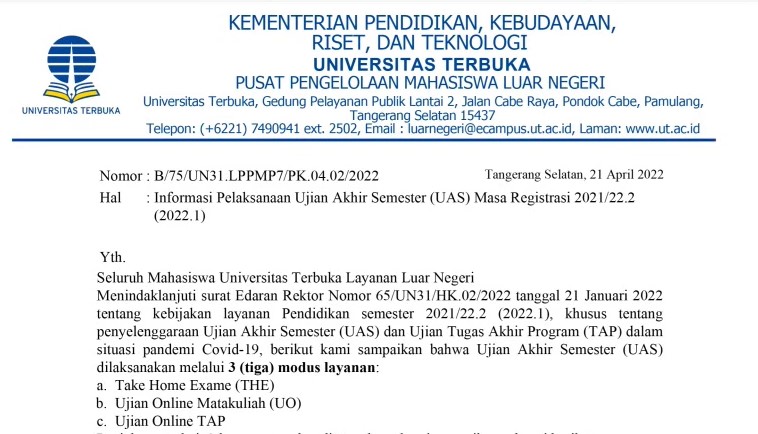 Penjelasan Sistem Terbaru UAS THE Dan UO Universitas Terbuka – Mahasiswa UT