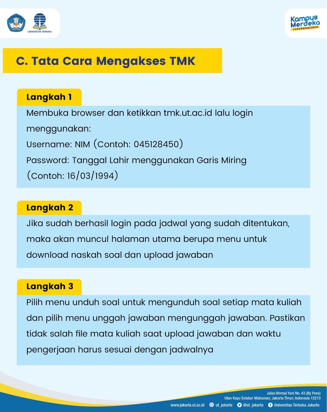 Jadwal TMK 2023 GANJIL (2023.2) Universitas Terbuka