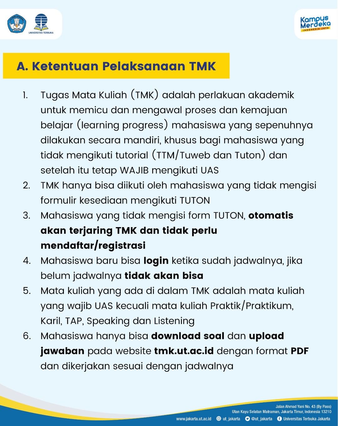 Jadwal TMK 2023 GANJIL (2023.2) Universitas Terbuka