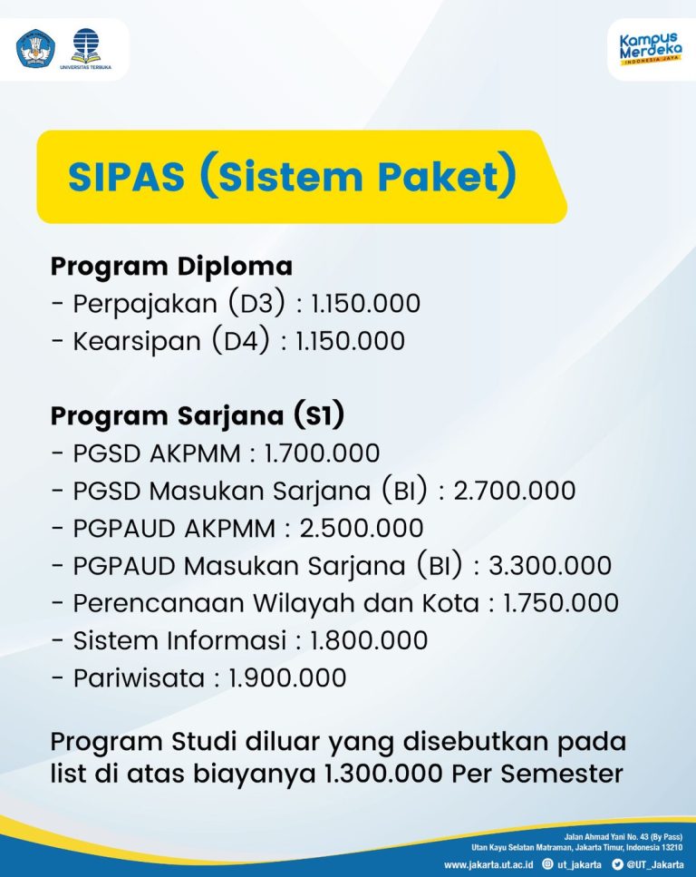 Biaya Kuliah Sipas Dan Non-SIPAS Universitas Terbuka Masa 2023 Genap ...